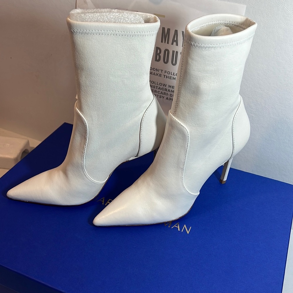 Stuart Weitzman Women's 100 Stretch High Heel Booties white